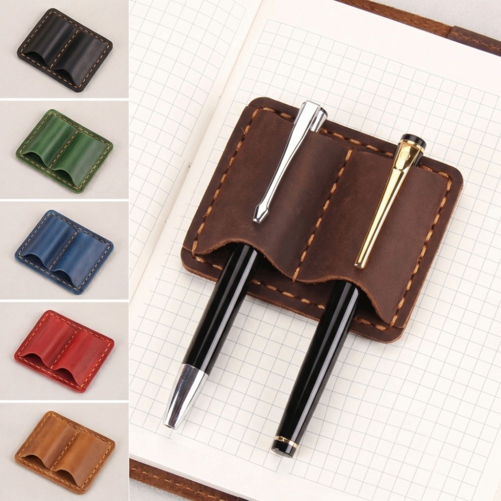 Vintage Leather Journal Notebook - حامل أقلام جلدي مزدوج بتصميم عتيق،