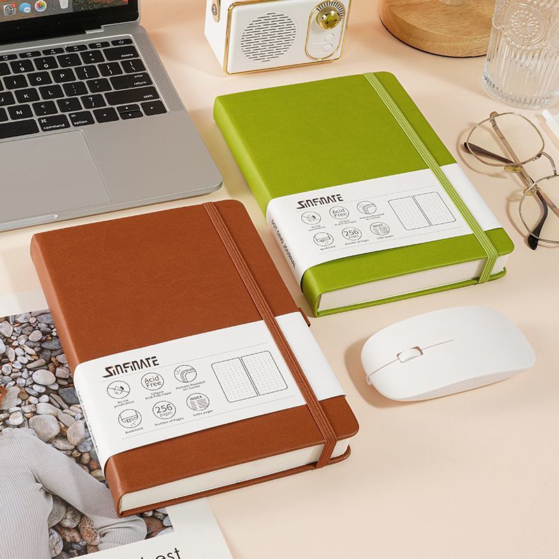Vintage Leather Journal Notebook - دفتر ملاحظات A5 منقط بغلاف صلب،