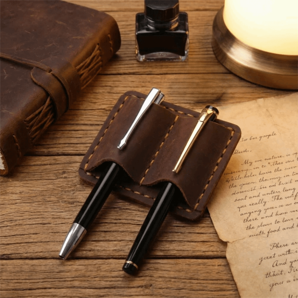 حامل أقلام جلدي مزدوج بتصميم ع - مراجعة Vintage Leather Journal Notebook وسعره